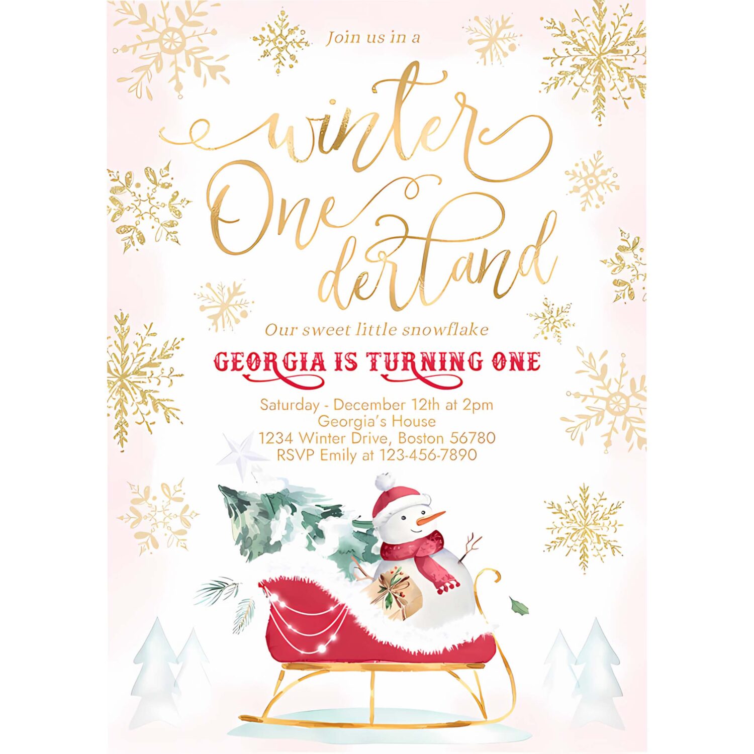 Editable winter onederland invitation red winter sleigh 1st birthday invitation christmas holiday sleigh birthday party 4