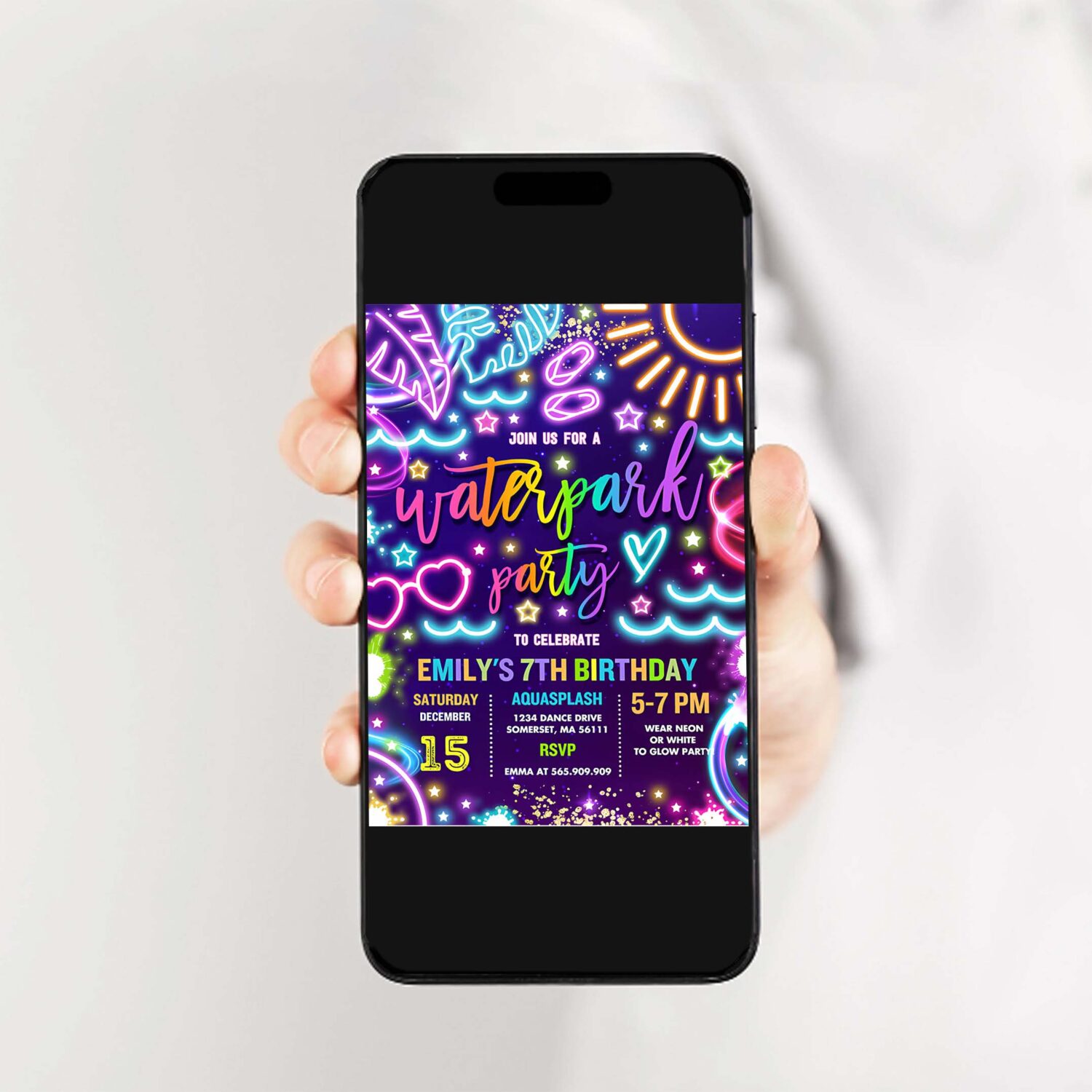 Editable water park birthday party invitation glow neon aquapark summer water slide splash pad water park birthday party instant download tx 2