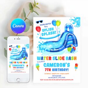 Water Slide Invitation, Water Slide Birthday, Splash Party Invitation