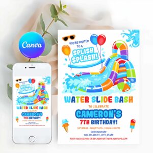 Water Slide Invitation, Water Slide Birthday, Splash Party Invitation