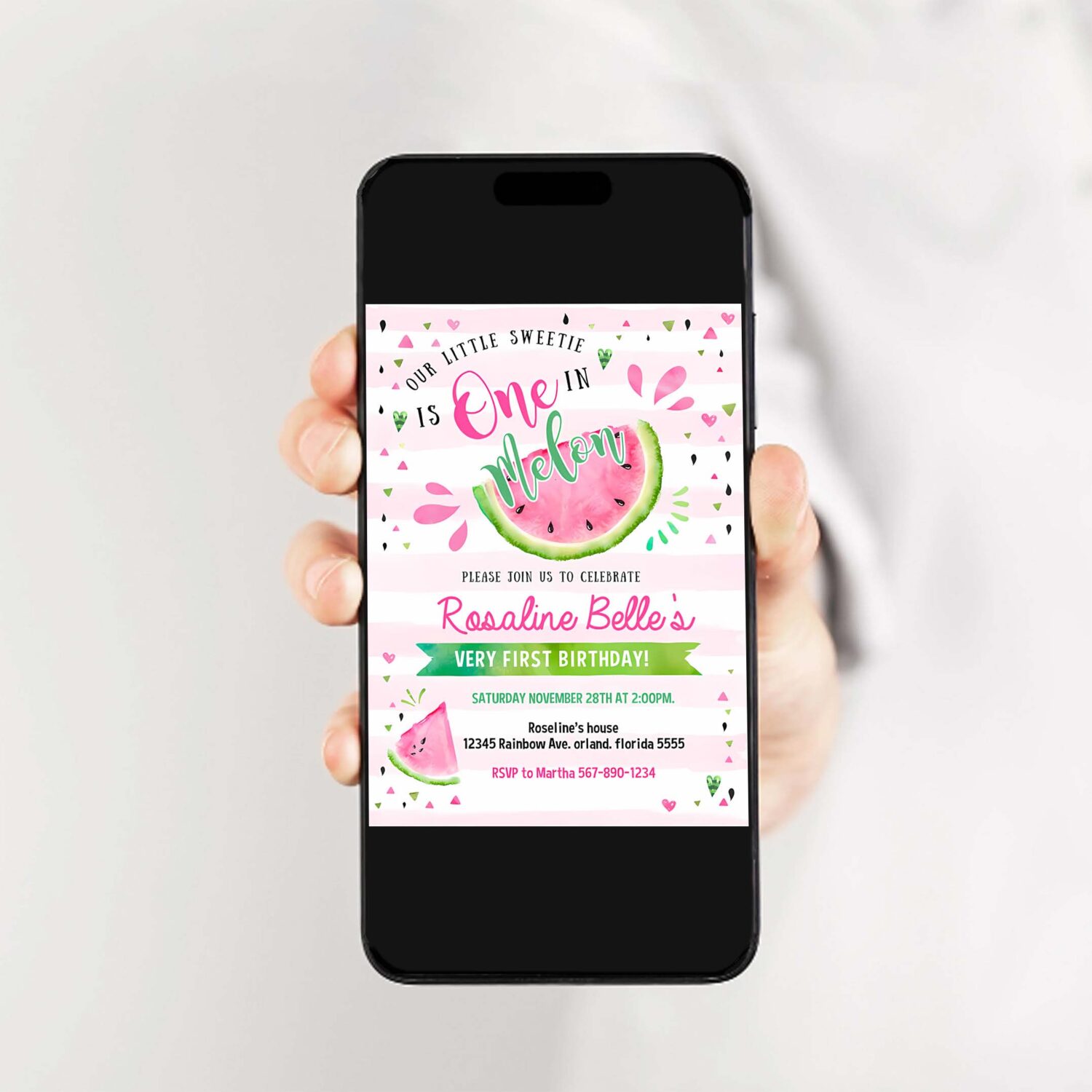 Editable watermelon invitation birthday invitations pink watermelon party invitation one in a melon 1st birthday party 2