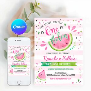 Watermelon Invitation, Watermelon Invitation, Pink Watermelon Party Invitation