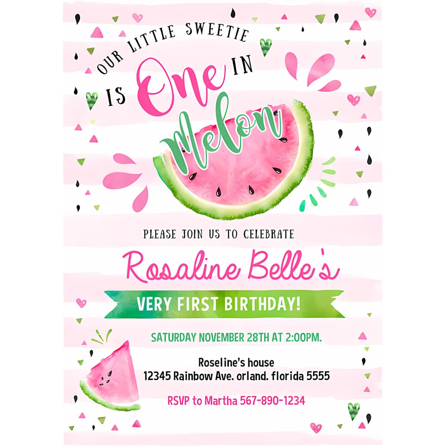 Editable watermelon invitation birthday invitations pink watermelon party invitation one in a melon 1st birthday party 4