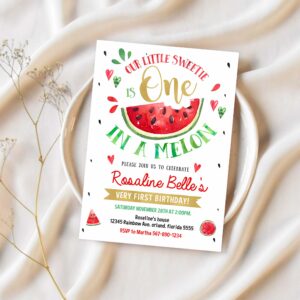 Editable watermelon invitation birthday invitations red watermelon party one in a melon 1st birthday invite 1