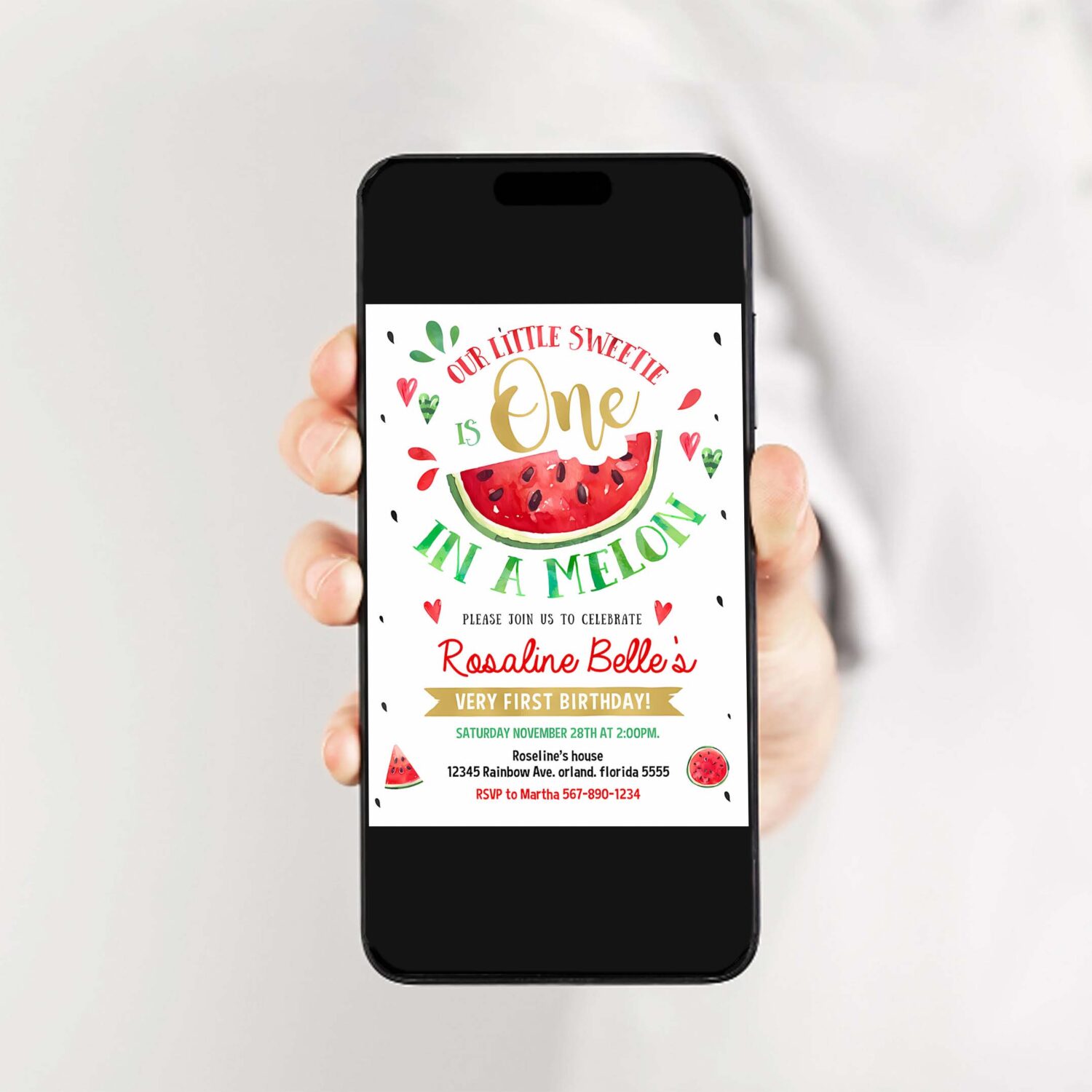 Editable watermelon invitation birthday invitations red watermelon party one in a melon 1st birthday invite 2
