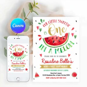 Watermelon Invitation, Watermelon Invitation, Red Watermelon Party, One in a Melon Invitation