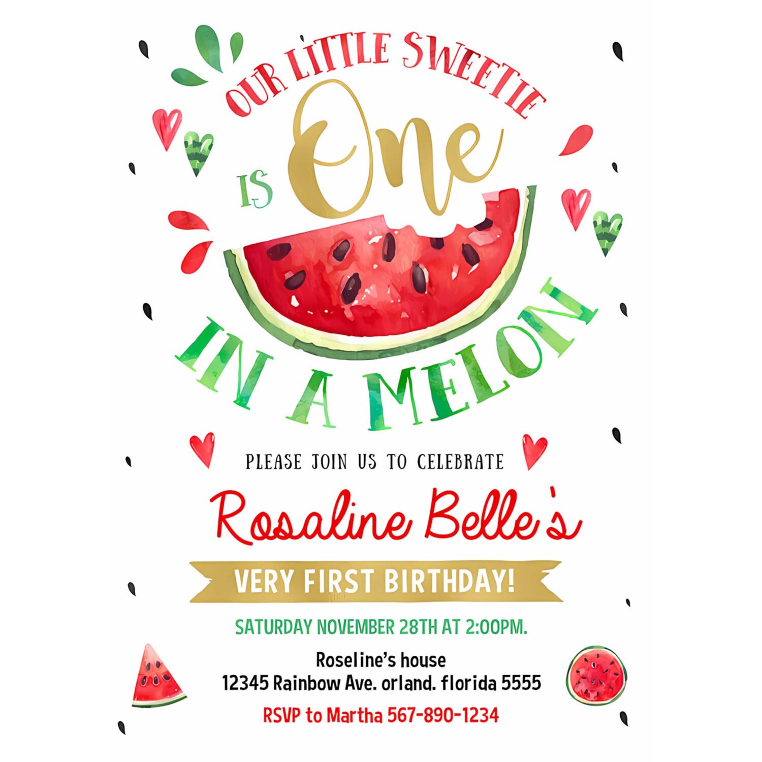 Editable watermelon invitation birthday invitations red watermelon party one in a melon 1st birthday invite 4