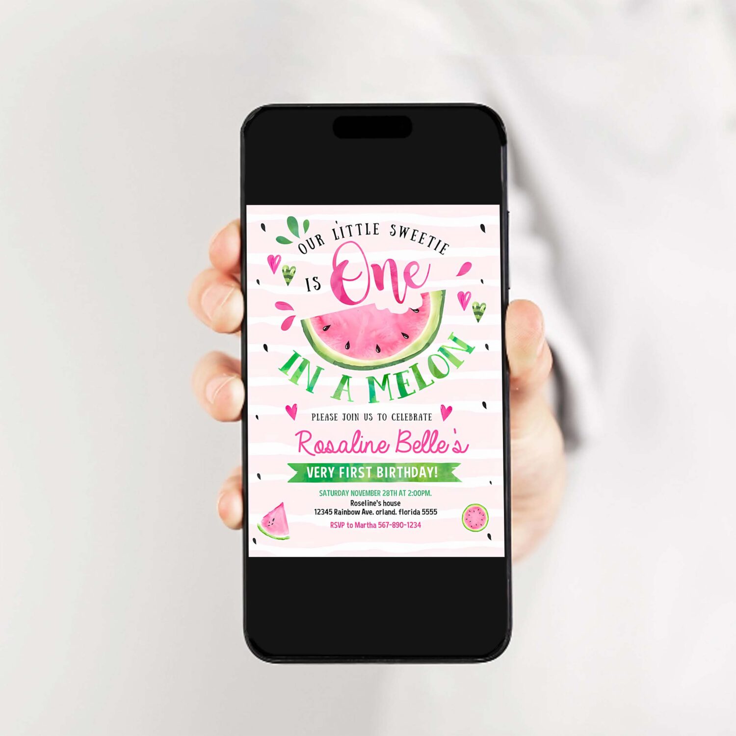 Editable watermelon invitation one in a melon first birthday invitations pink watermelon party invite 2