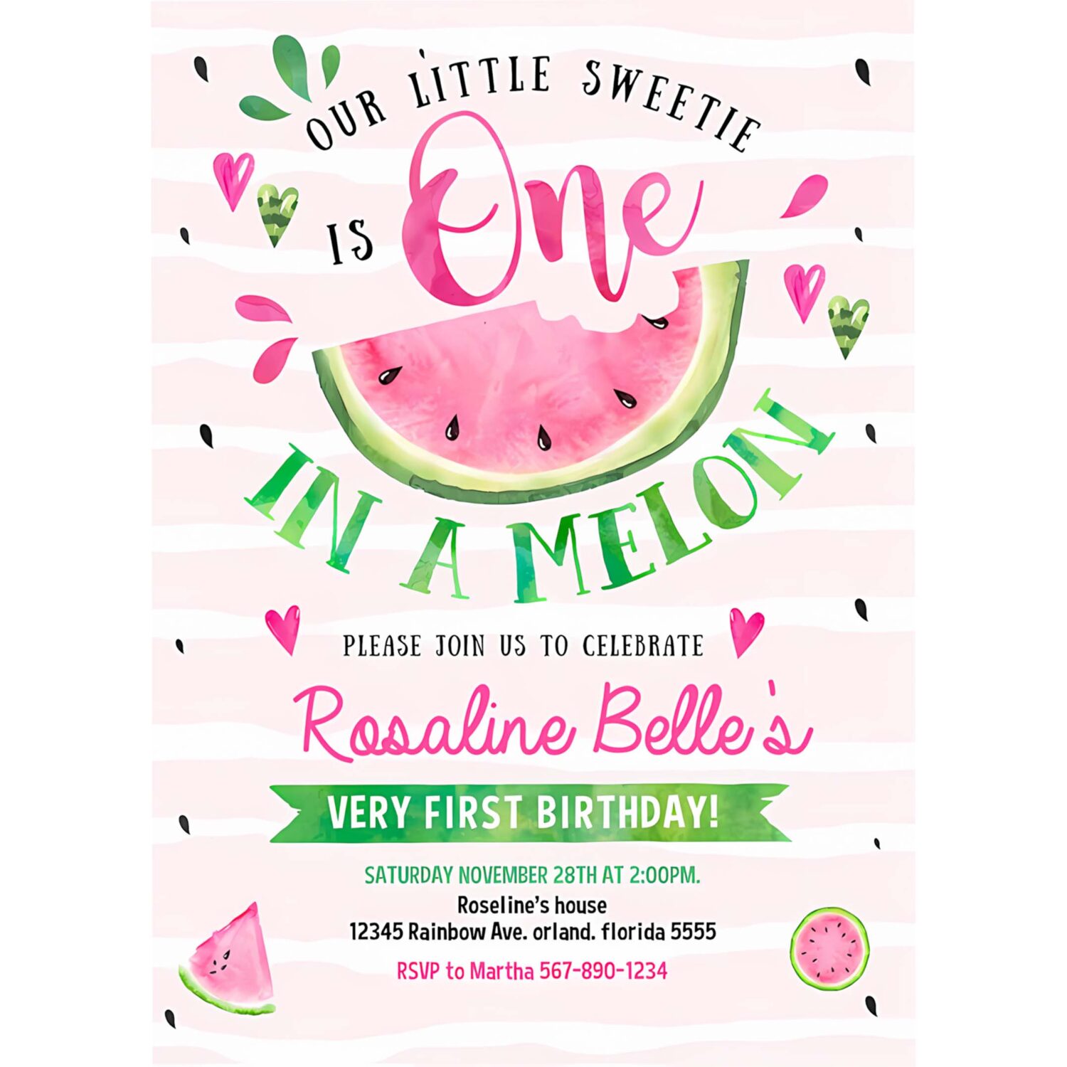 Editable watermelon invitation one in a melon first birthday invitations pink watermelon party invite 4