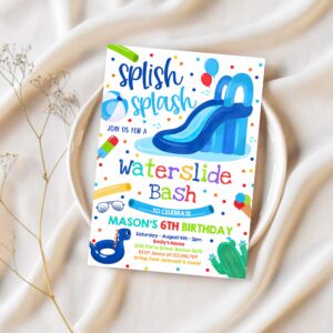 Editable waterslide birthday party invitation water slide bash summer pool party boy blue pool party bbq pool party 1