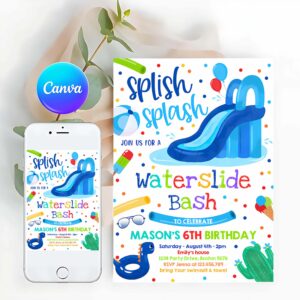 Water Slide Invitation, Waterslide Birthday Party Invitation