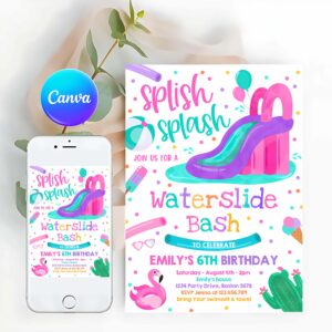 Water Slide Invitation, Waterslide Birthday Party Invitation