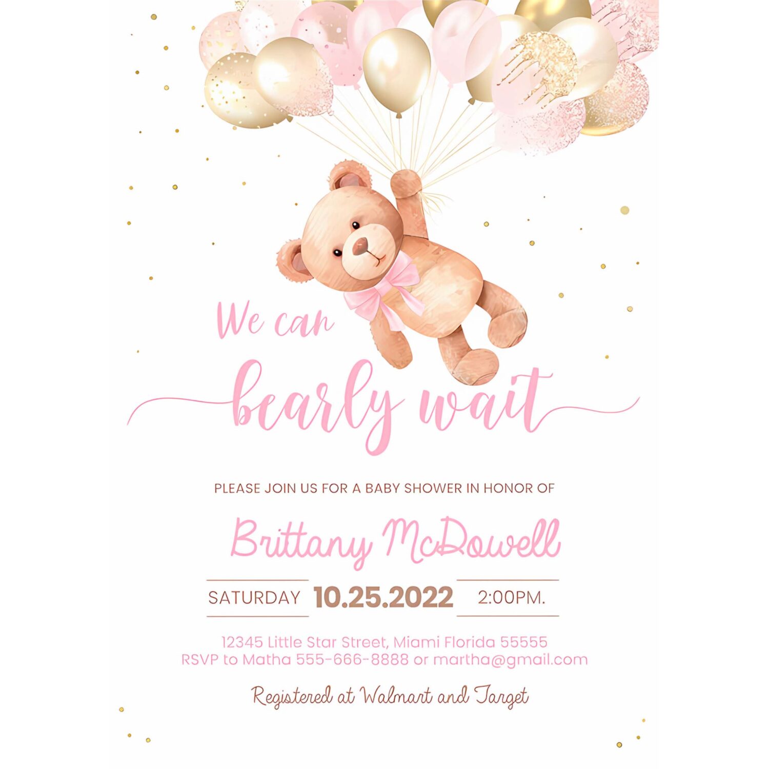 Editable we can bearly wait baby shower invitation teddy bear hot air balloon bear theme invites template invitation 4