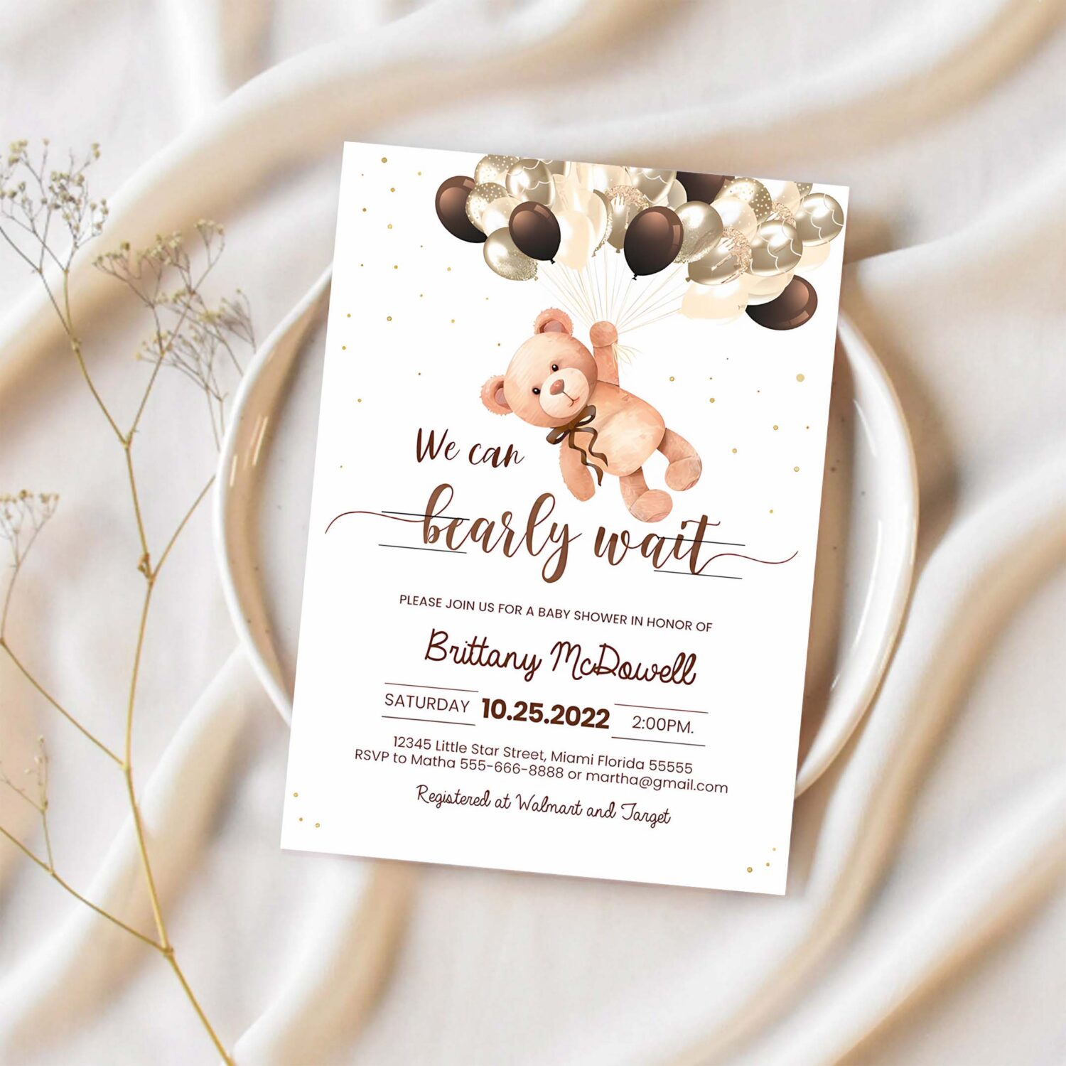 Editable we can bearly wait baby shower invitation teddy bear invite bear themed shower printable template 1
