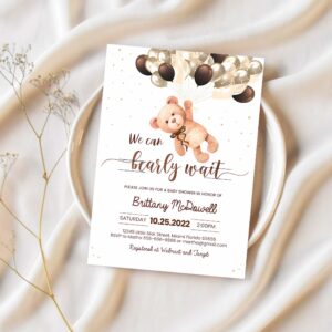 Editable we can bearly wait baby shower invitation teddy bear invite bear themed shower printable template 1