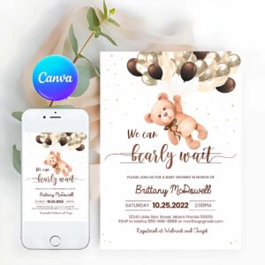 We Can Bearly Wait Invitation, We can Bearly wait baby shower Invitation
