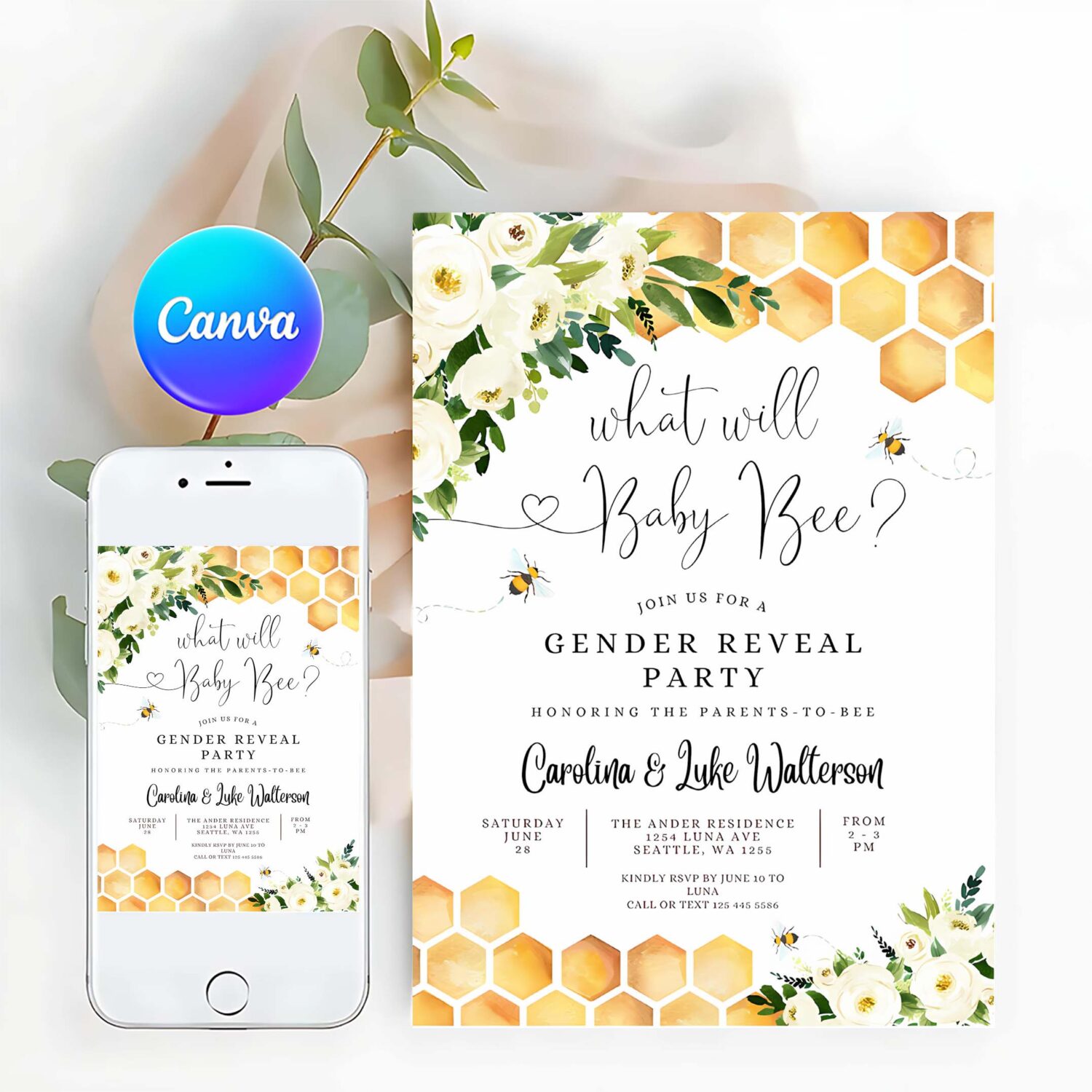 Editable what will baby bee gender reveal party baby bee invitation gender neutral invite printable template
