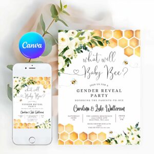 Oh What Fun Invitation, What Will Baby Bee Gender Reveal Party, Baby Bee Invitation