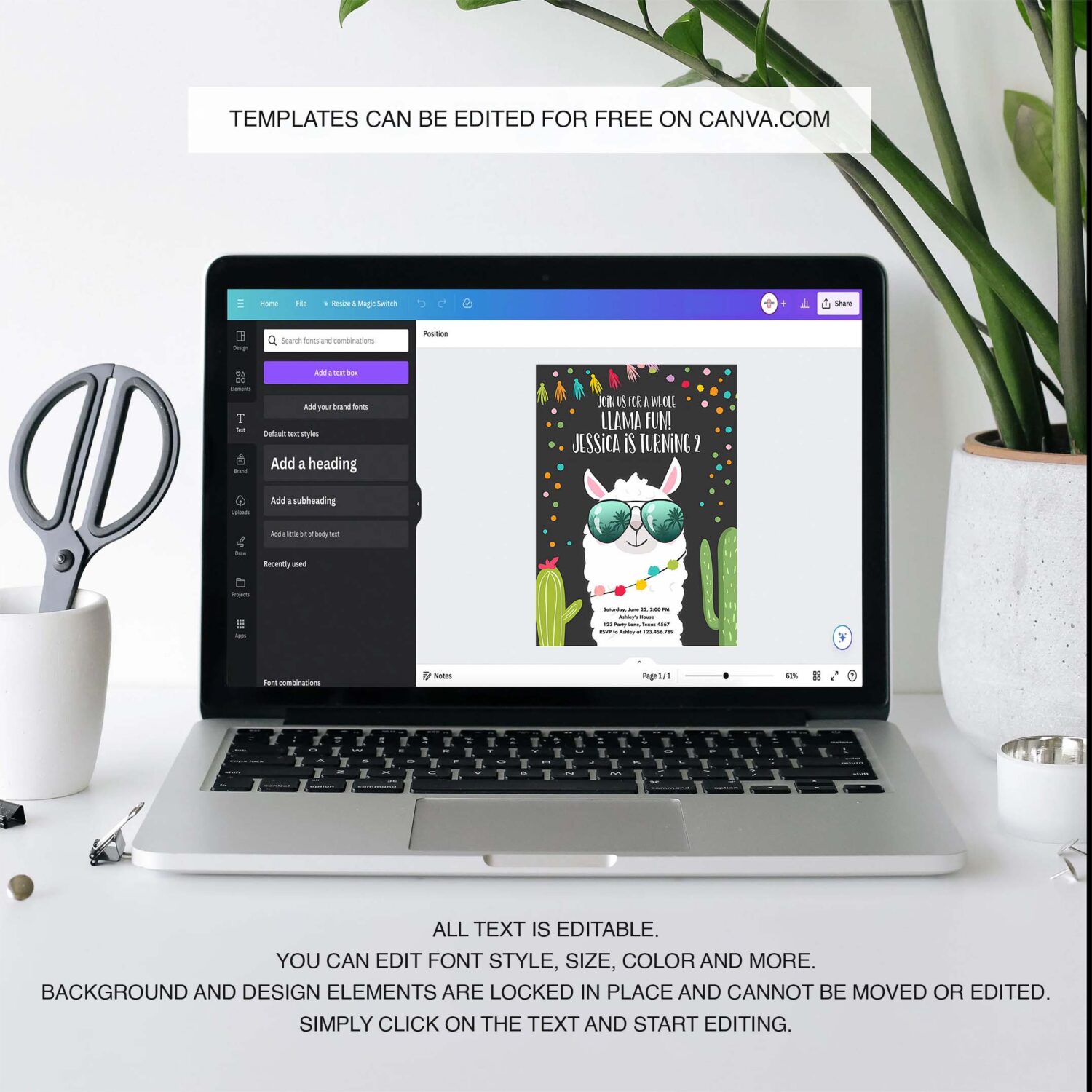 Editable whole llama fun birthday invitation fiesta llama cactus mexican party chalk confetti girl boy alpaca corjl template printable 0079 3