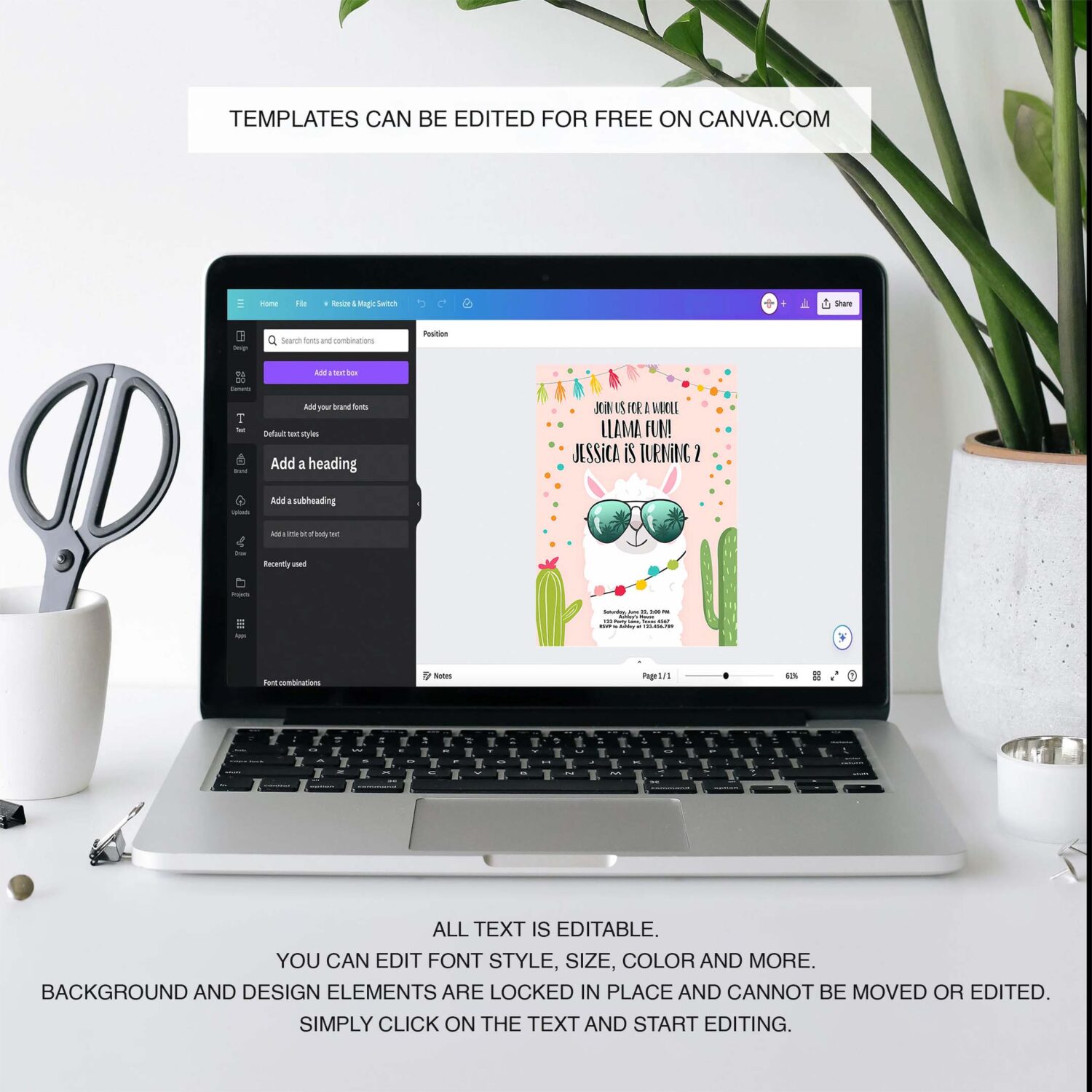 Editable whole llama fun birthday invitation llama fiesta cactus confetti girl pink alpaca invitation party 3