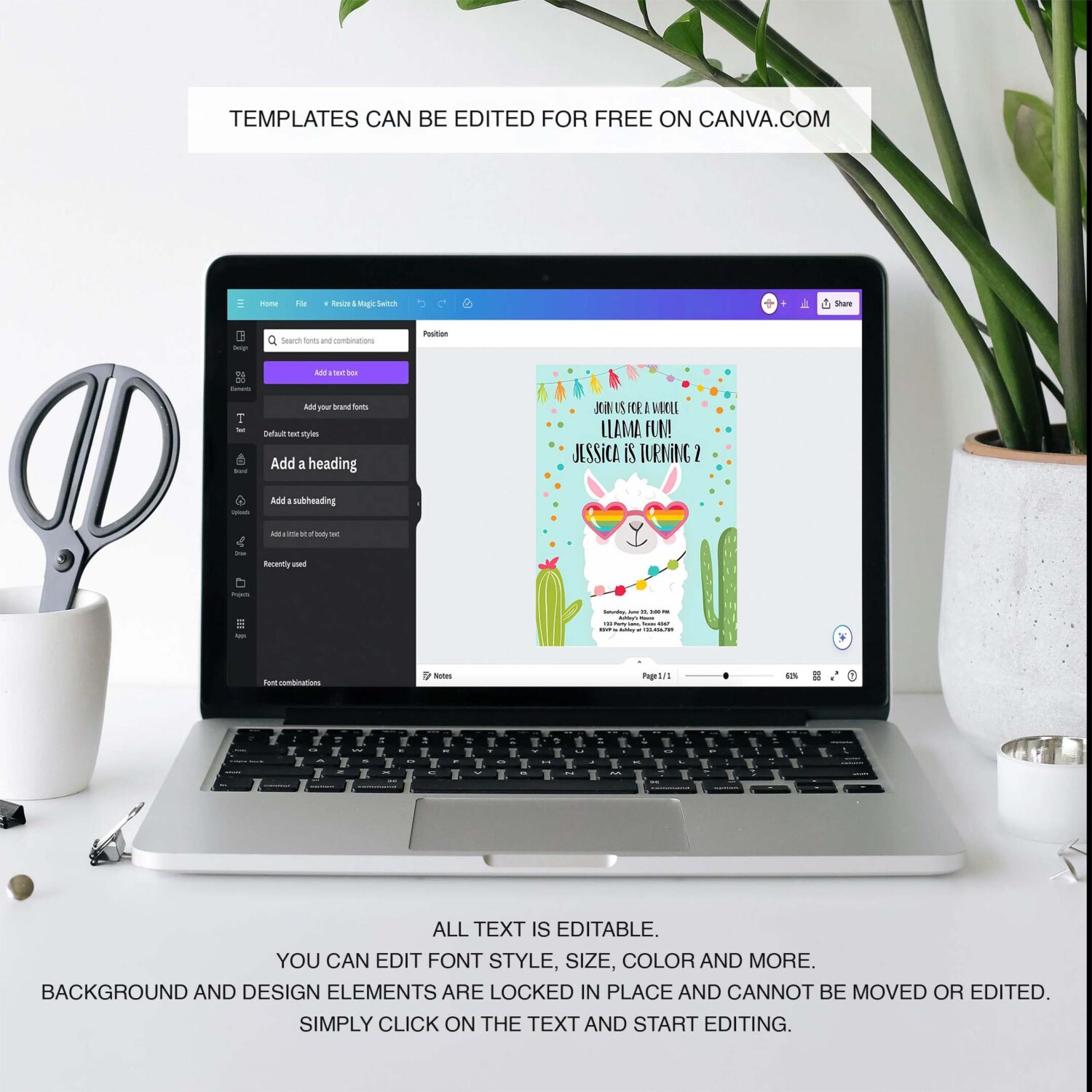 Editable whole llama fun birthday invitation llama fiesta cactus sunglasses girl blue alpaca instant download printable template corjl 0079 3