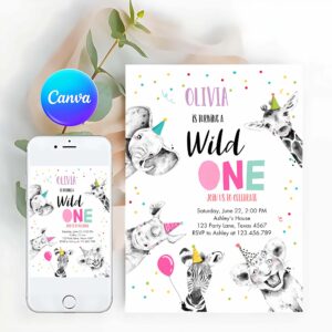 Wild One Invitation, Wild One Birthday Invitation, Safari Animals Party Invitation