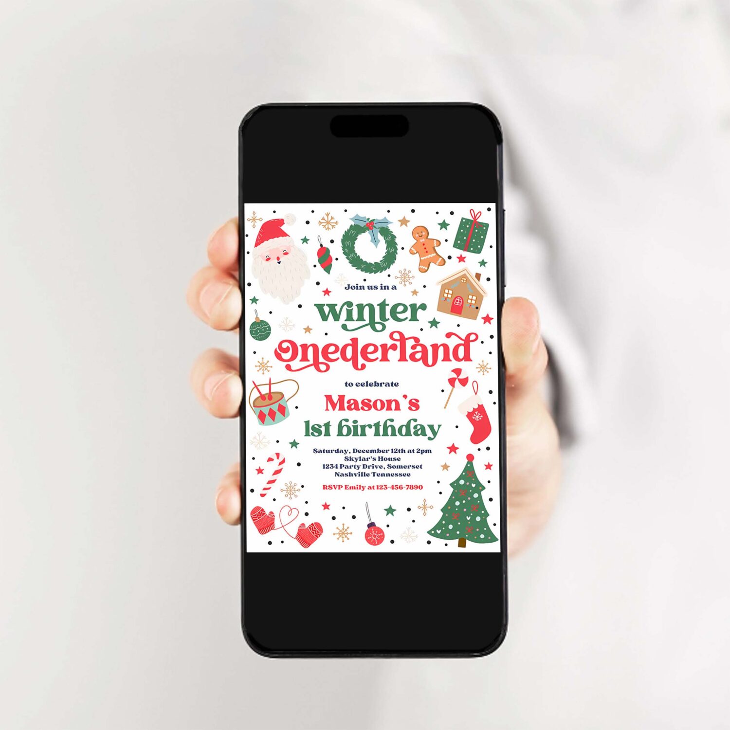 Editable winter onederland birthday party invitation christmas red and blue boy 1st birthday winter onederland party instant download 44t 2