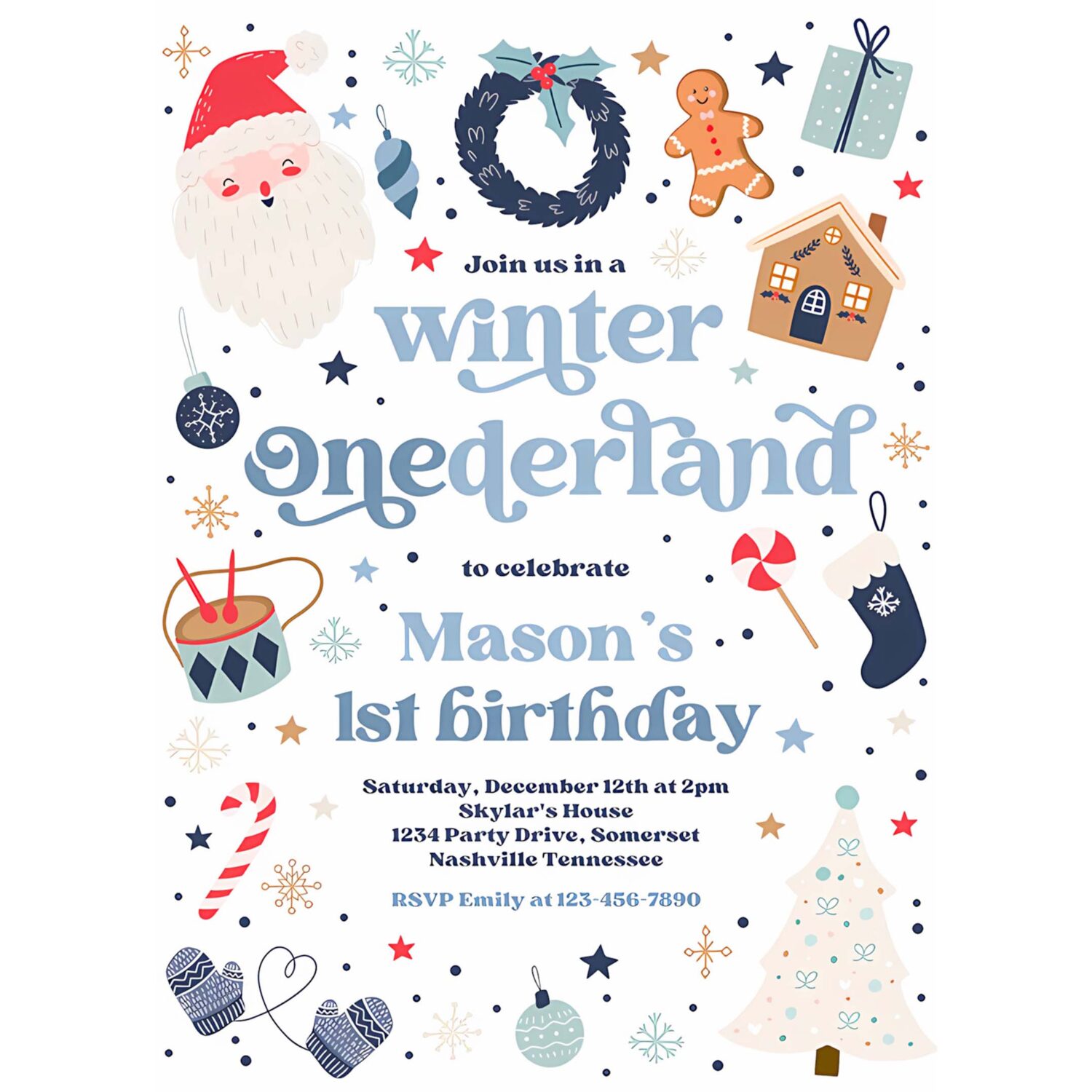 Editable winter onederland birthday party invitation christmas red and blue boy 1st birthday winter onederland party instant download hhu 4