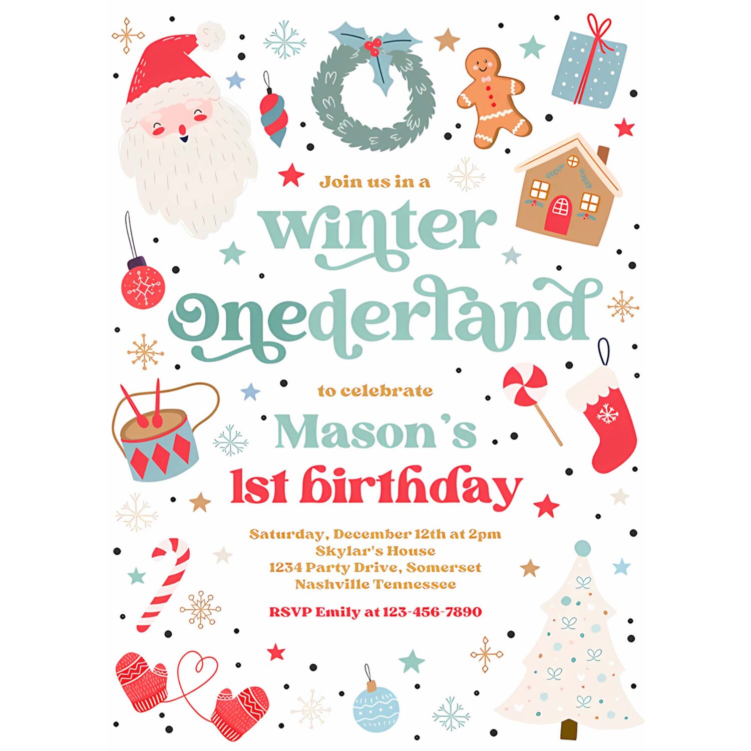 Editable winter onederland birthday party invitation christmas red and blue boy 1st birthday winter onederland party instant download hyt 4