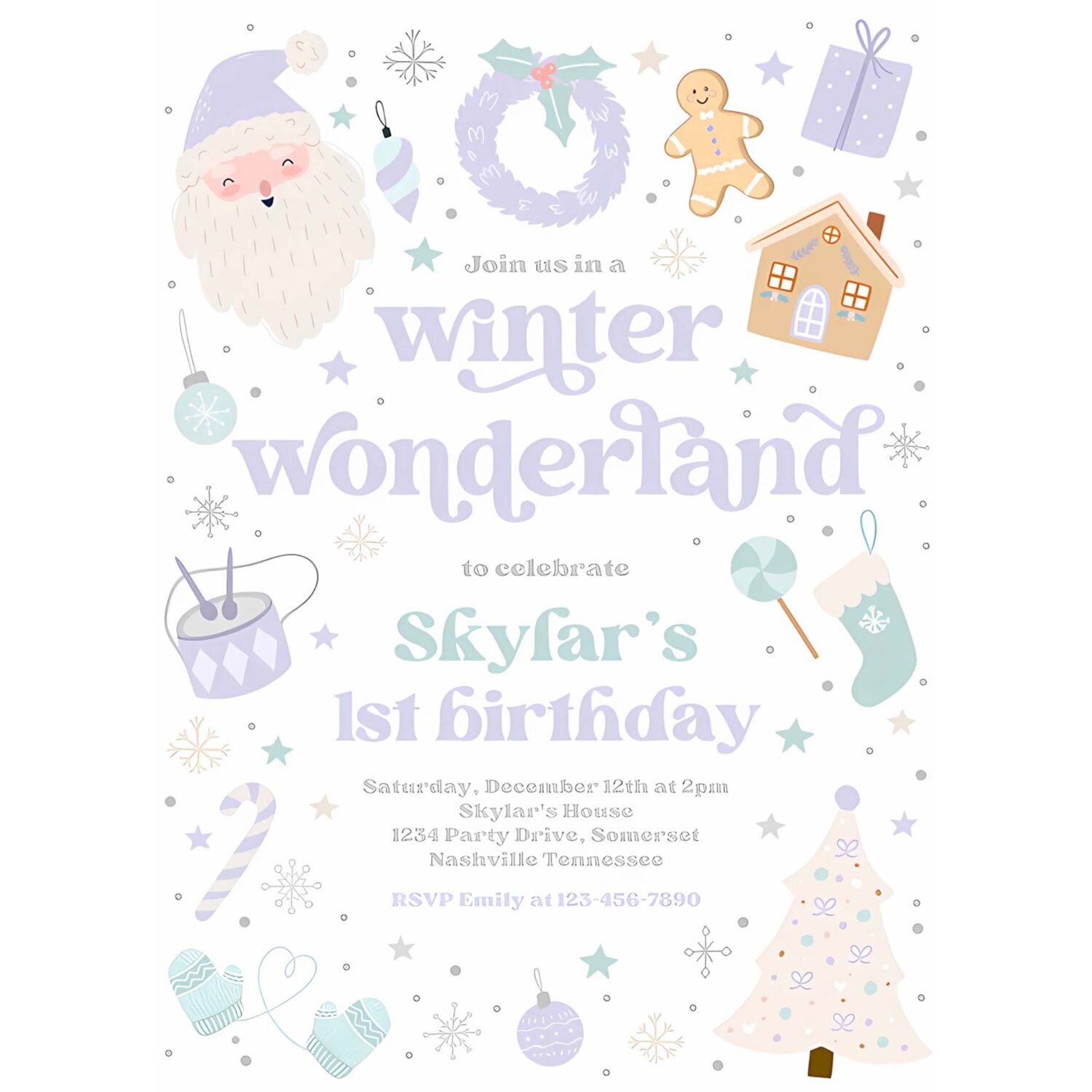 Editable winter wonderland birthday party invitation christmas purple and blue winter wonderland 1st birthday party instant download 55y 4