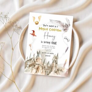 Editable wizard birthday invitation magical birthday invite castle boy school wizardry party download printable template digital corjl 0440 1
