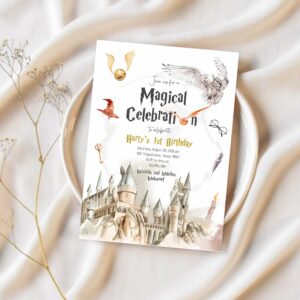 Editable wizard birthday invitation magical wizardry school birthday witches wizard magical birthday download printable template corjl 0440 1