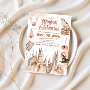 Editable wizard birthday party invitation magical wizardry school birthday party witches wizard magical birthday party 1
