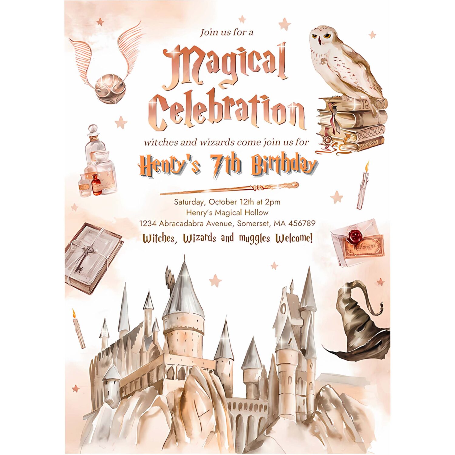 Editable wizard birthday party invitation magical wizardry school birthday party witches wizard magical birthday party 4