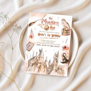 Editable wizard birthday party invitation the chosen one 1st birthday party magic school wizardry birthday party 1