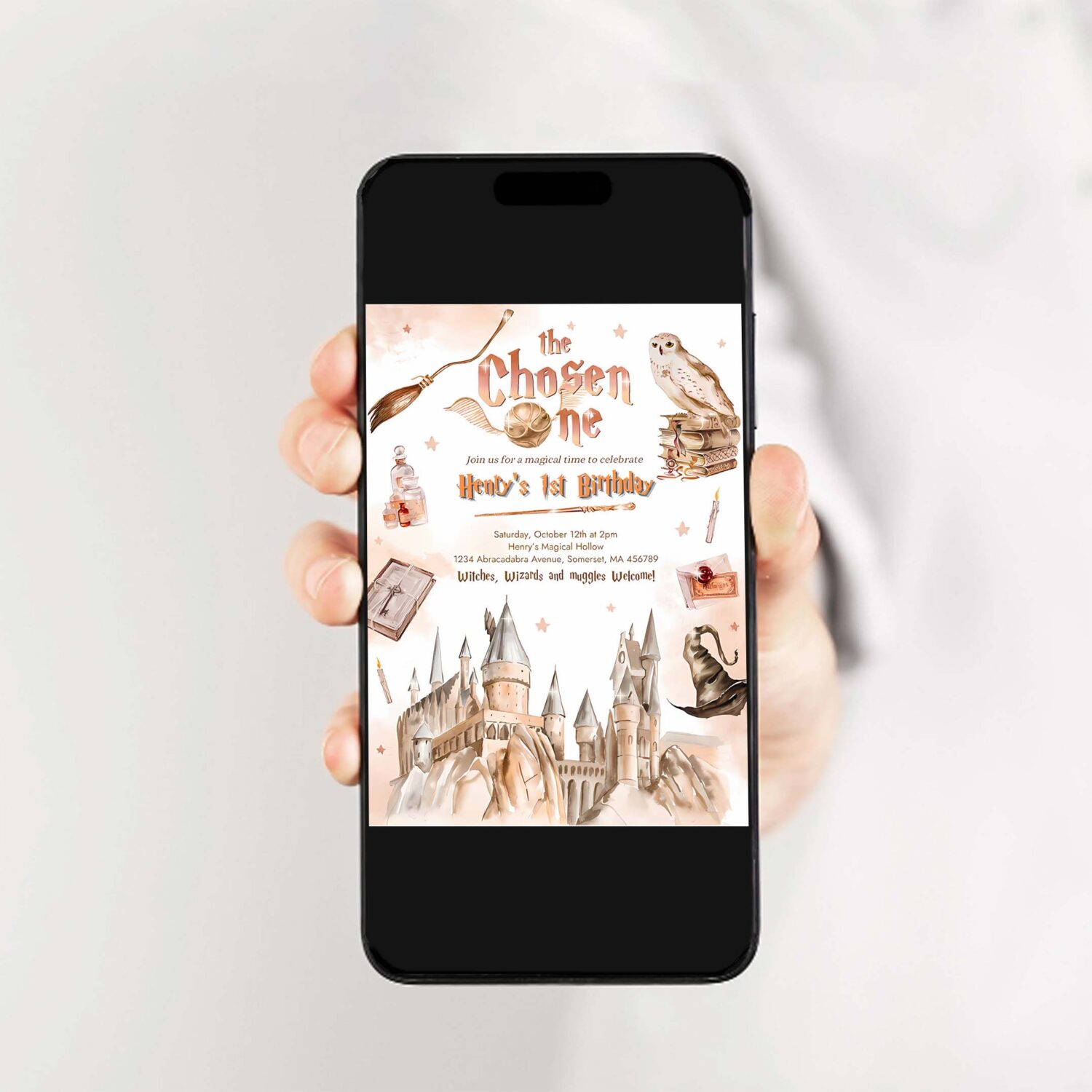 Editable wizard birthday party invitation the chosen one 1st birthday party magic school wizardry birthday party 2