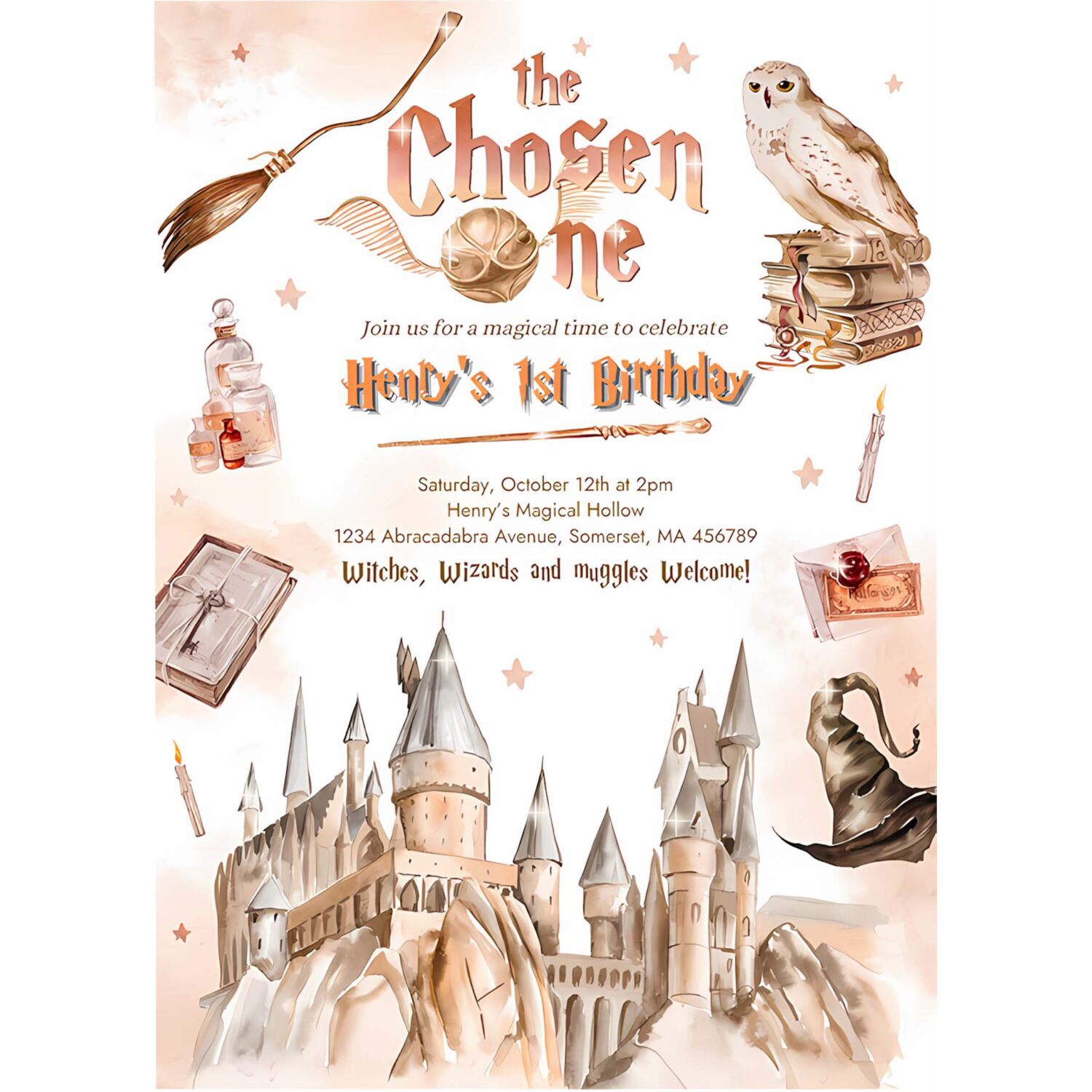 Editable wizard birthday party invitation the chosen one 1st birthday party magic school wizardry birthday party 4