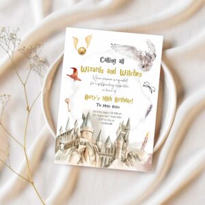 Editable wizards witches birthday invitation magical birthday invite castle wizardry party download printable template digital corjl 0440 1