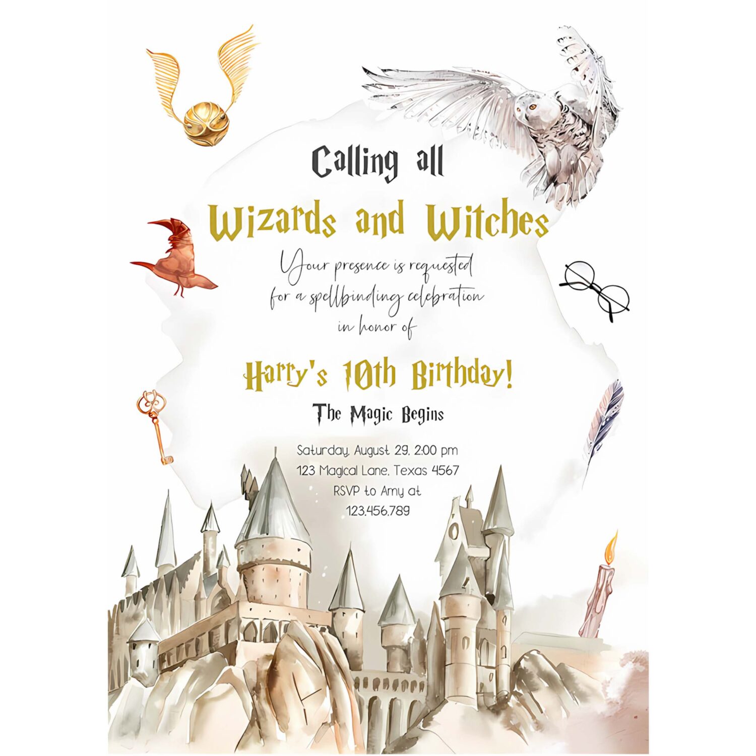 Editable wizards witches birthday invitation magical birthday invite castle wizardry party download printable template digital corjl 0440 4