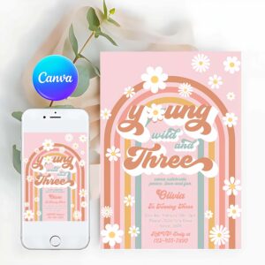 Young Wild And Three Invitation, Young Wild And Three 3rd Birthday Party Invitation