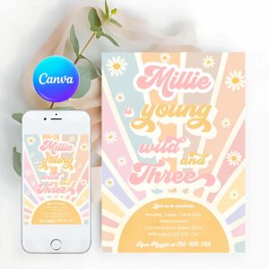Young Wild And Three Invitation, Young Wild And Three Birthday Invitation