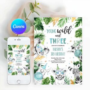 Young Wild And Three Invitation, Young Wild And Three Birthday Invitation
