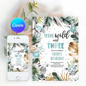 Young Wild And Three Invitation, Young Wild And Three Birthday Party Invitation