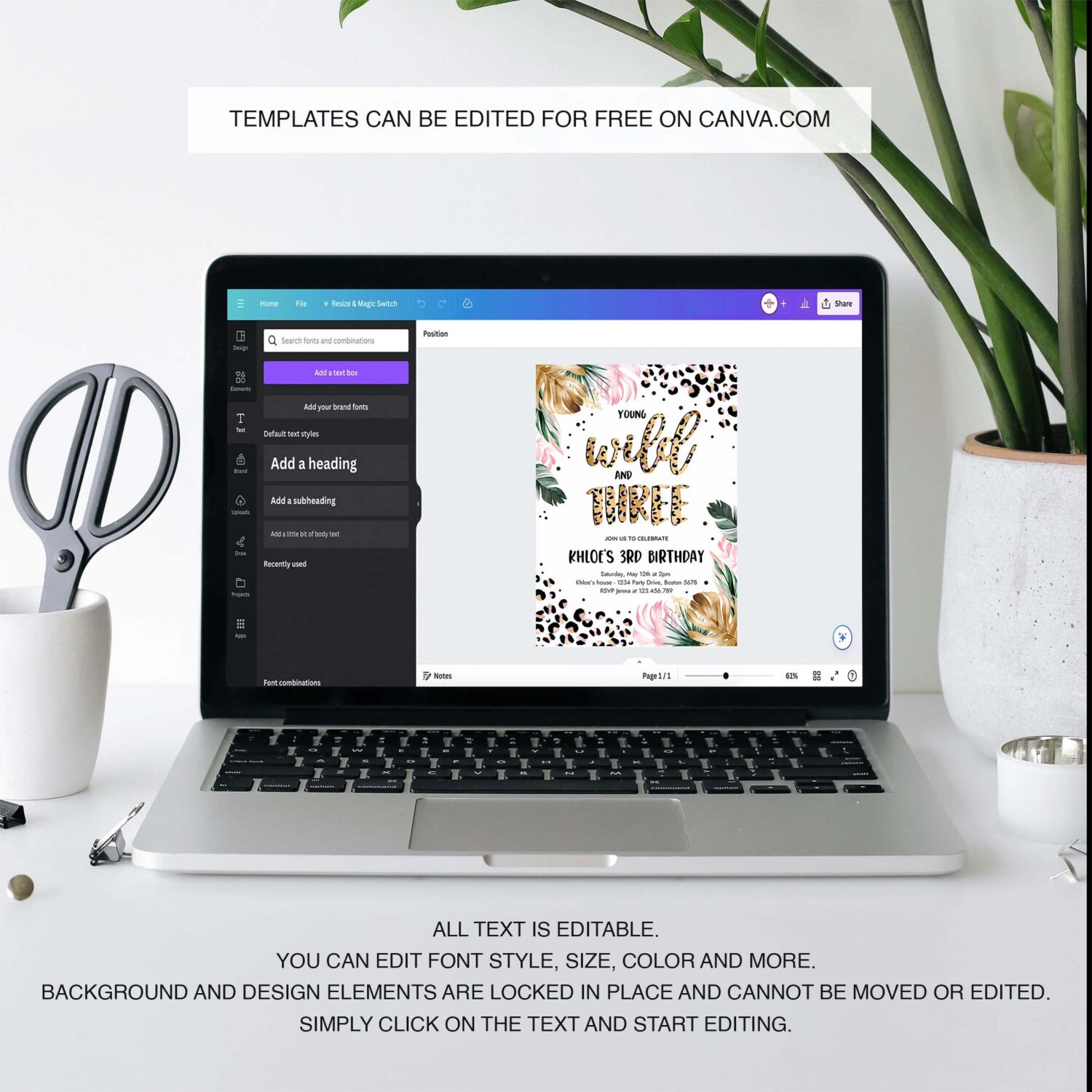 Editable young wild and three leopard print jungle birthday party invitation leopard print wild and three birthday party 3