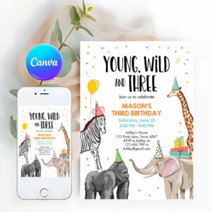 Young Wild And Three Invitation, Young Wild and Three Birthday Invitation