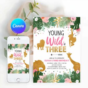 Young Wild And Three Invitation, Young Wild and Three Birthday Invitation
