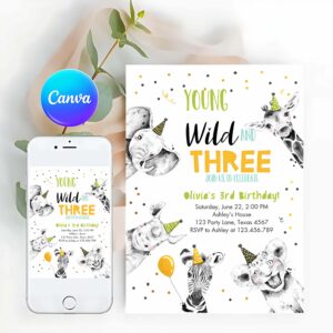 Young Wild And Three Invitation, Young Wild and Three Birthday Invitation