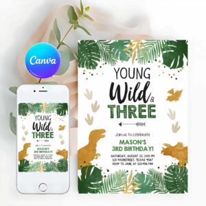 Young Wild And Three Invitation, Young Wild and Three Birthday Invitation