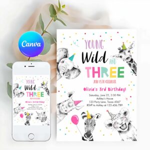 Young Wild And Three Invitation, Young Wild and Three Birthday Invitation