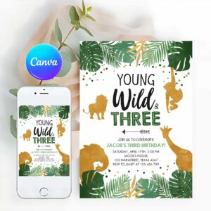 Young Wild And Three Invitation, Young Wild and Three Birthday Invitation